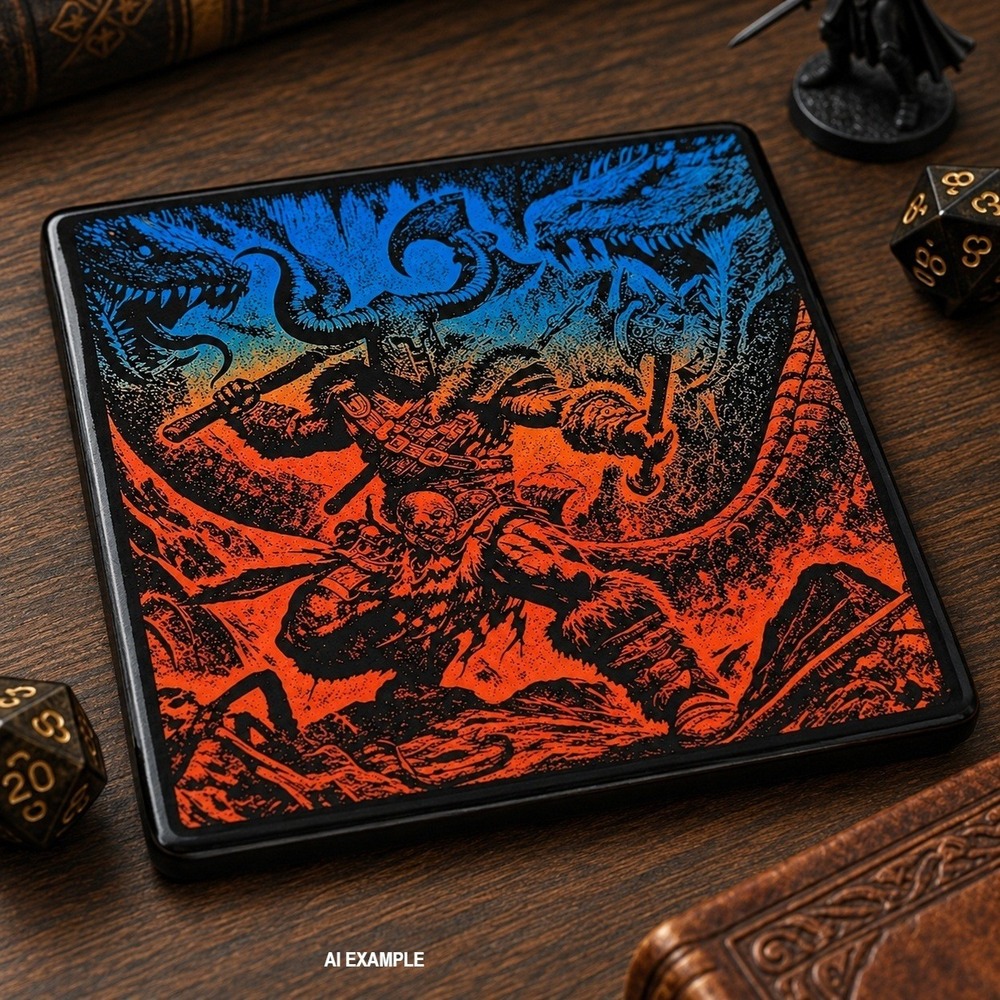 Fantasy Warrior Coaster Blue Orange Ceramic Cork D&D